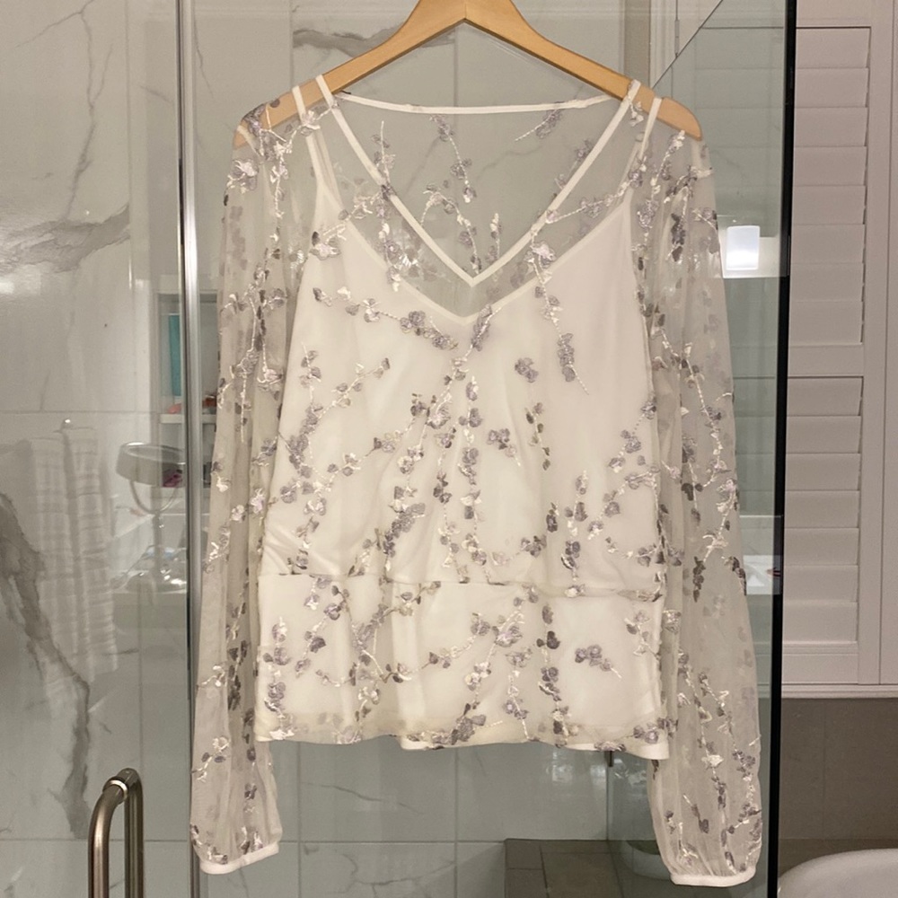 White House Black Market Embroidered Blouse with Cami